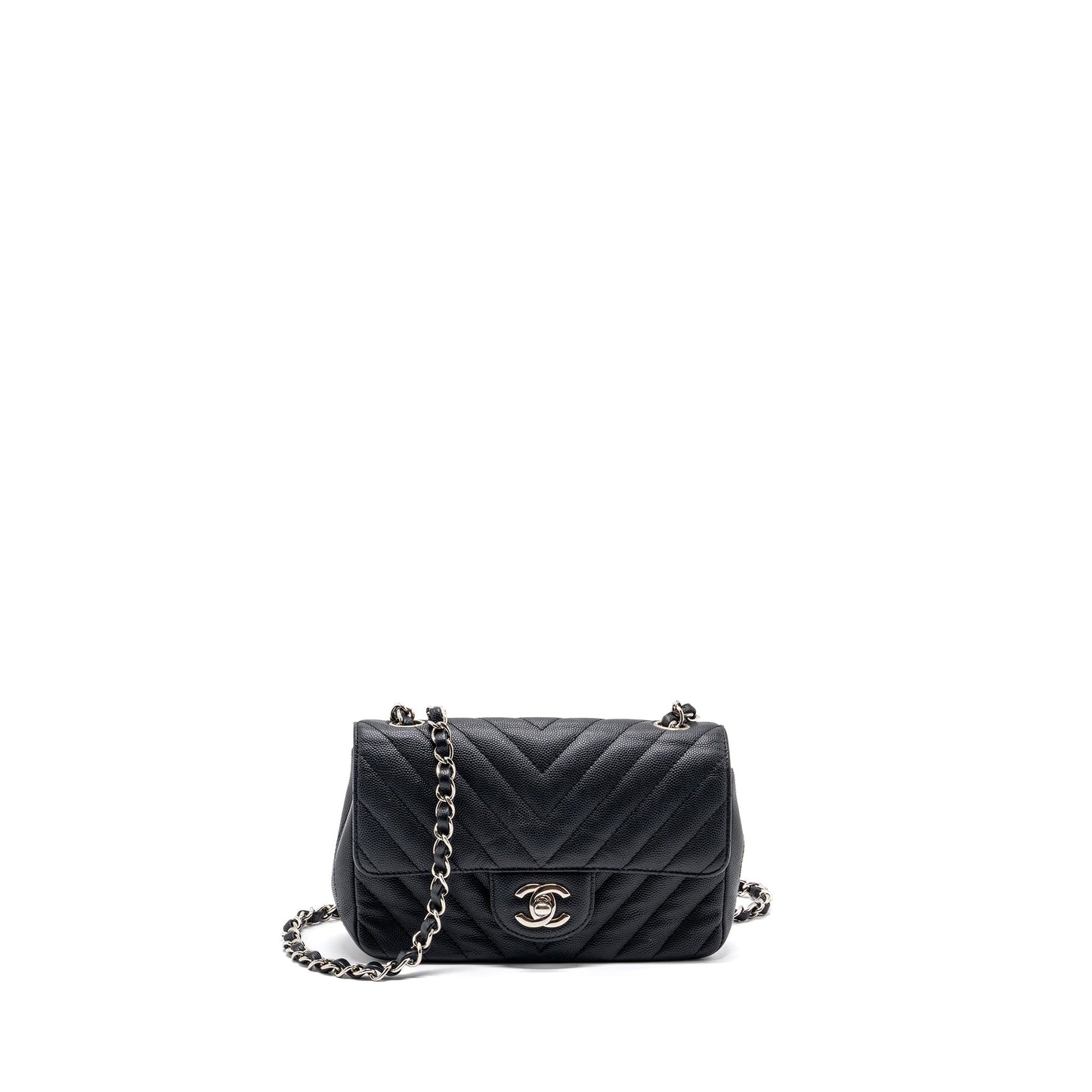 Chanel Mini Rectangular Flap Bag Chevron Caviar Black