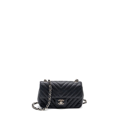 Chanel Mini Rectangular Flap Bag Chevron Caviar Black