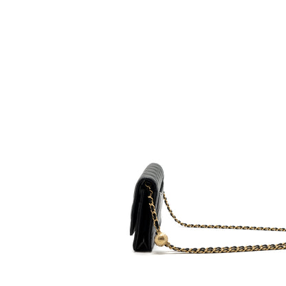 Chanel Pearl Crush Wallet On Chain Lambskin Black  (microchip)