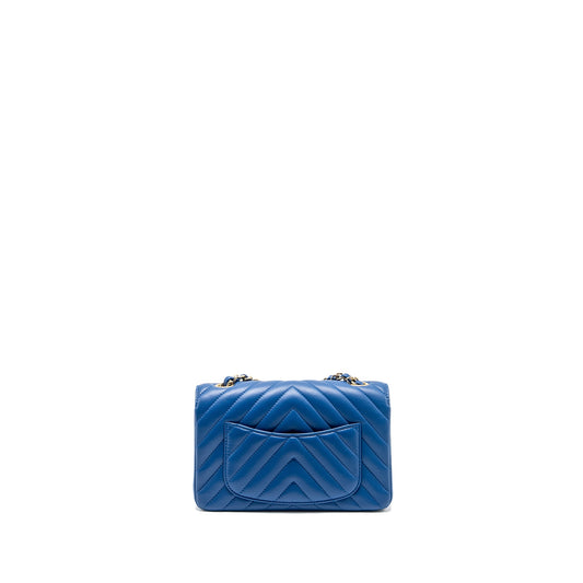 Chanel Mini Rectangular Flap Bag Chevron Lambskin Blue L