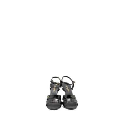 Chanel Size 36 CC Sandals Matte Crocodile-Embossed Calfskin Black