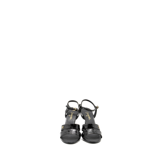 Chanel Size 36 CC Sandals Matte Crocodile-Embossed Calfskin Black