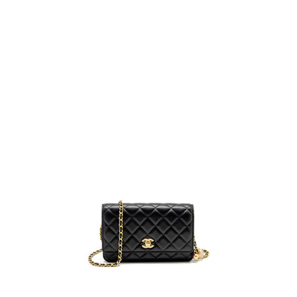 Chanel Pearl Crush Wallet On Chain Lambskin Black  (Microchip)
