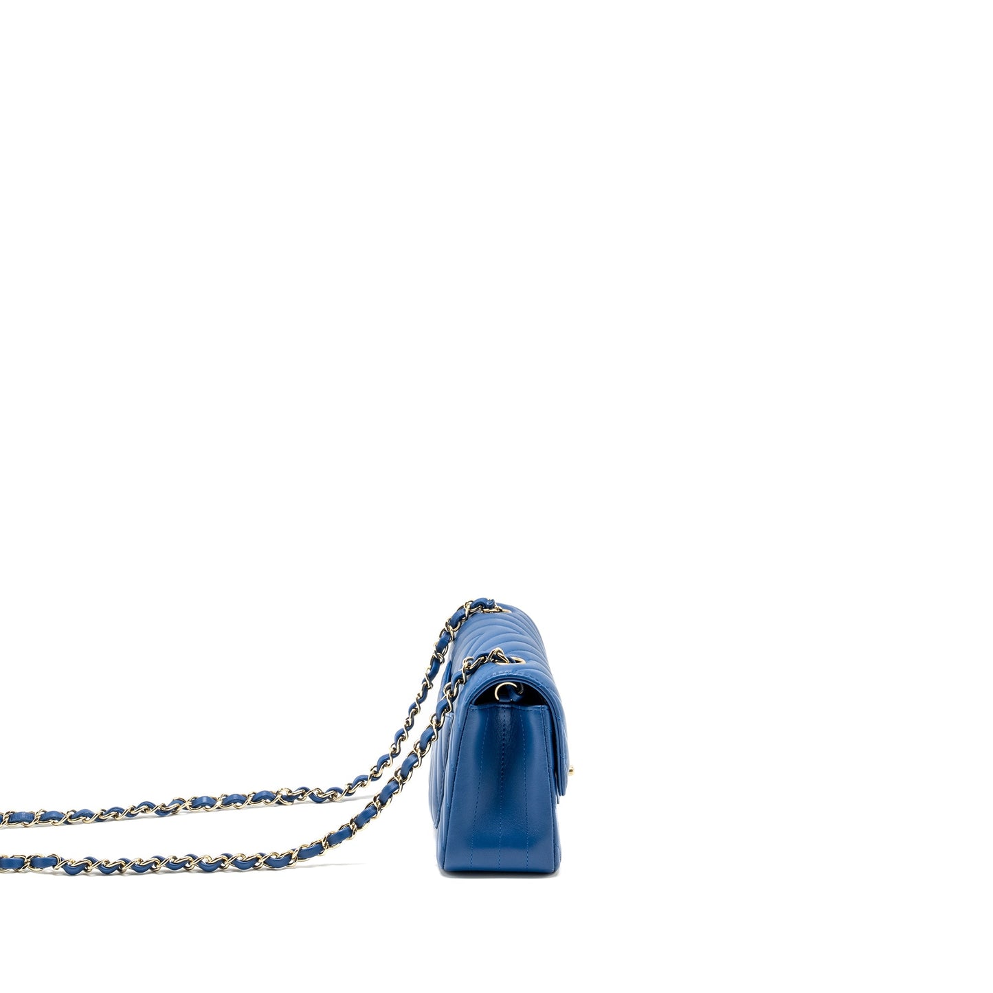 Chanel Mini Rectangular Flap Bag Chevron Lambskin Blue L