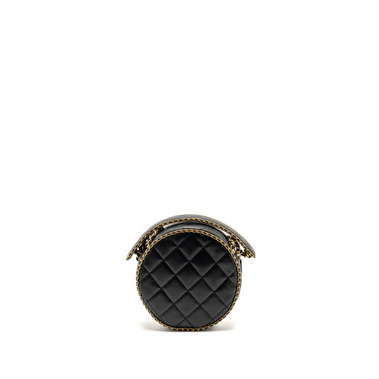 CHANEL Round Vanity With Chain Lambskin Black  (Microchip)