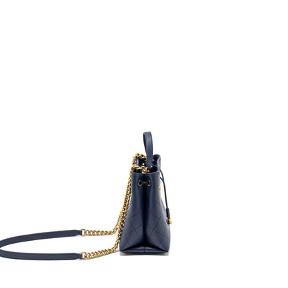 Chanel Top Handle Drawstring Bucket Bag Caviar Navy