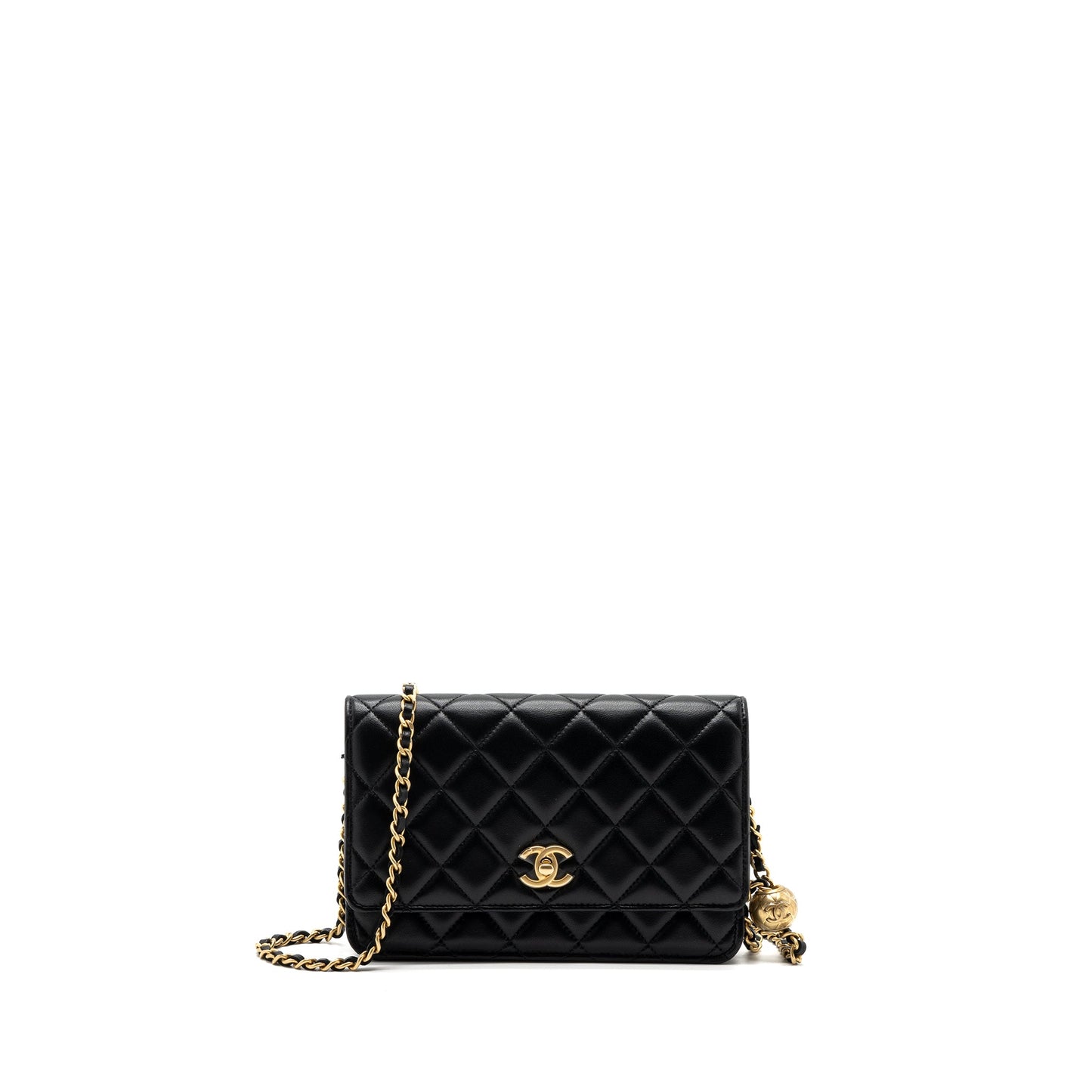 Chanel Pearl Crush Wallet On Chain Lambskin Black  (microchip)