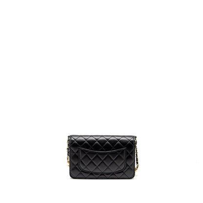 Chanel Pearl Chain Wallet On Chain Lambskin Black L(microchip)