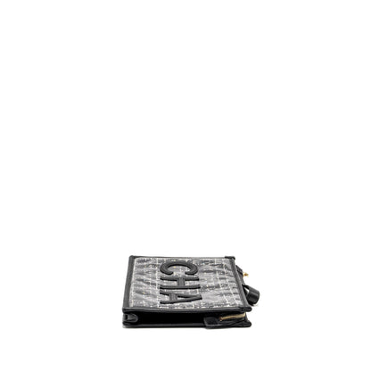 Chanel Letter Logo Clutch Bag Tweed PVC/Lambskin Black L