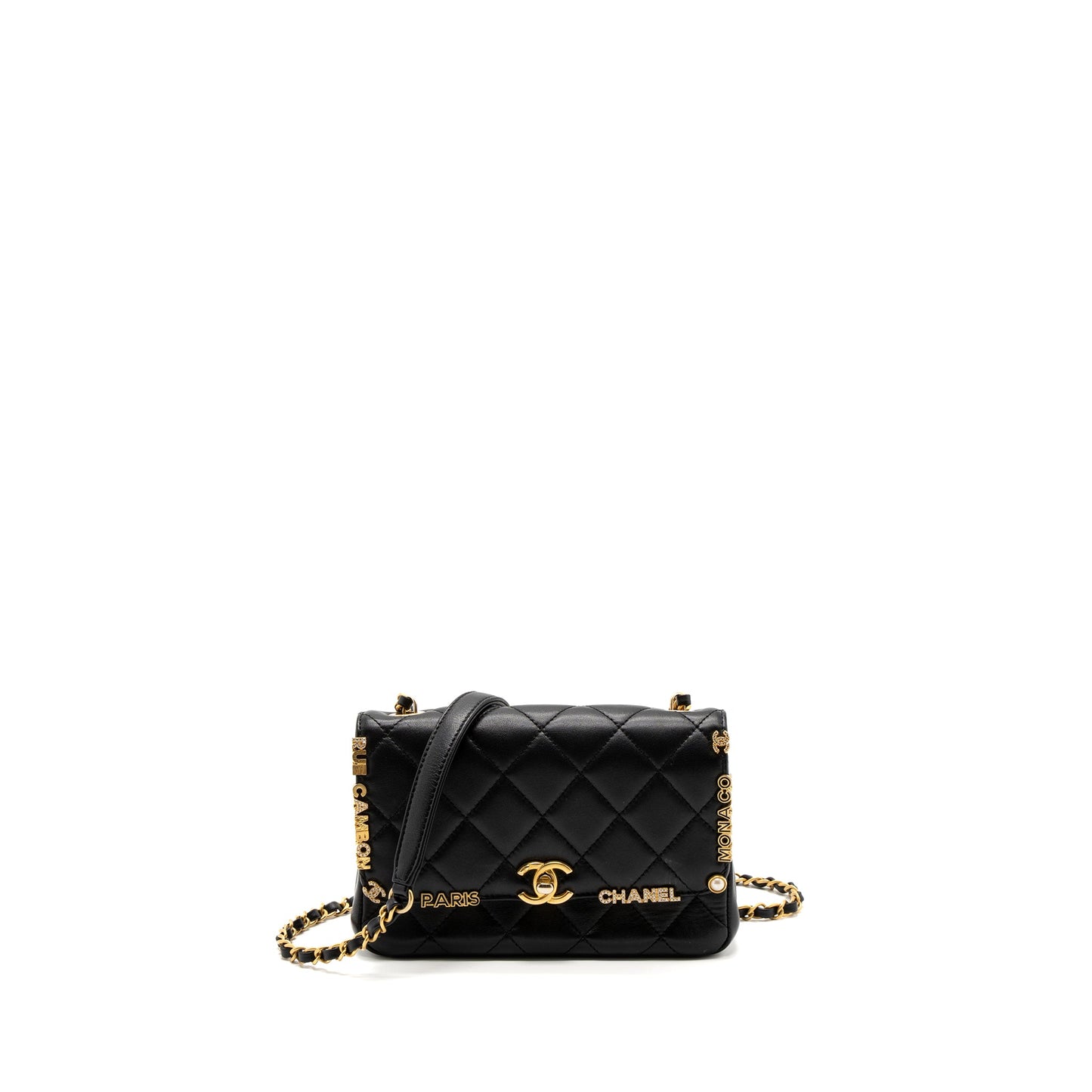 Chanel limited edition quilted flap bag lambskin black  (microchip)