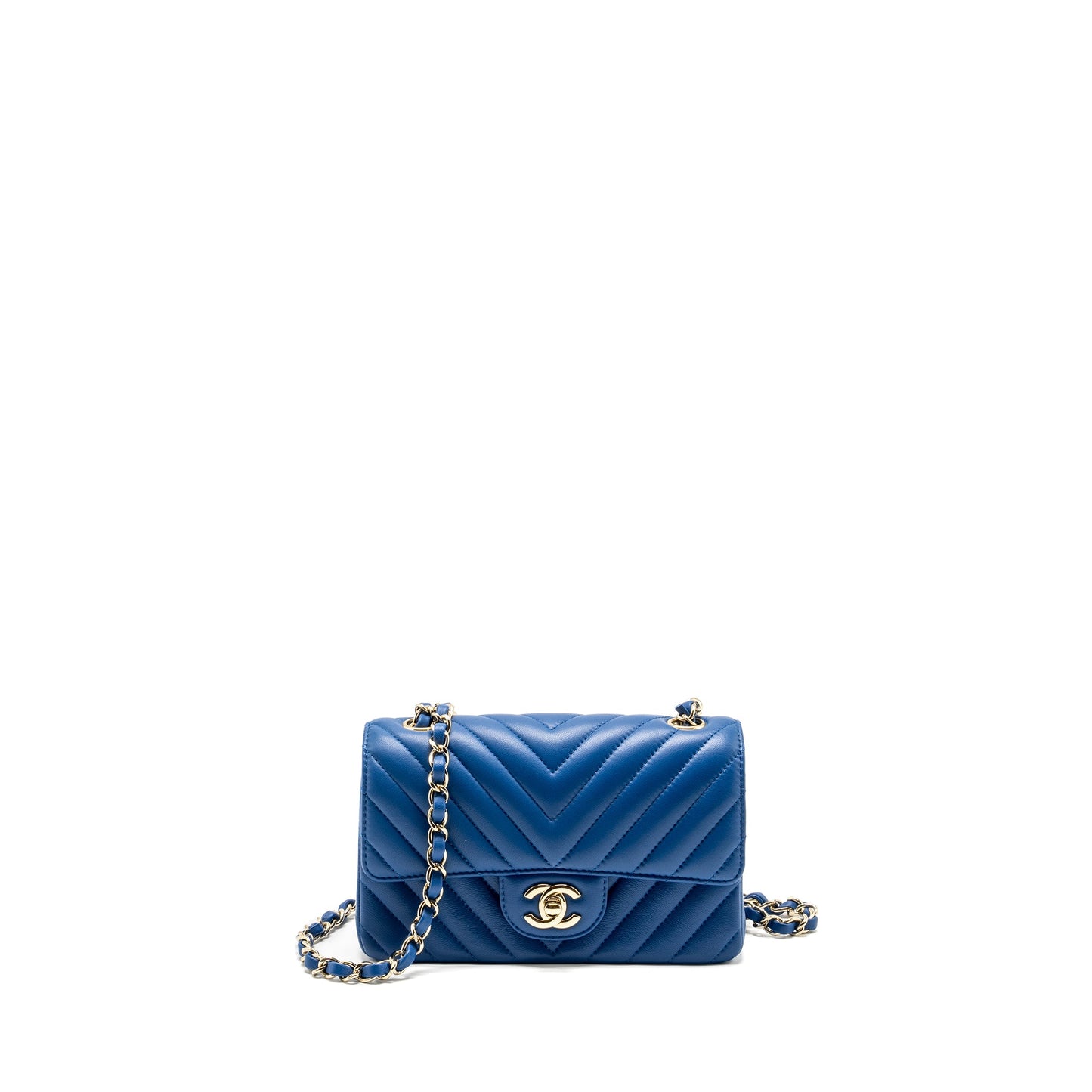 Chanel Mini Rectangular Flap Bag Chevron Lambskin Blue L