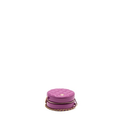 Chanel pearl crush mini round clutch with chain Lambskin purple