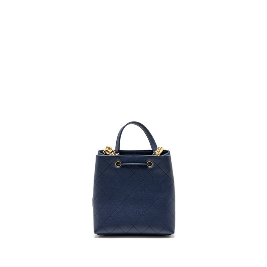 Chanel Top Handle Drawstring Bucket Bag Caviar Navy