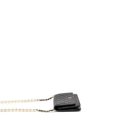 Chanel Pearl Chain Wallet On Chain Lambskin Black L(microchip)