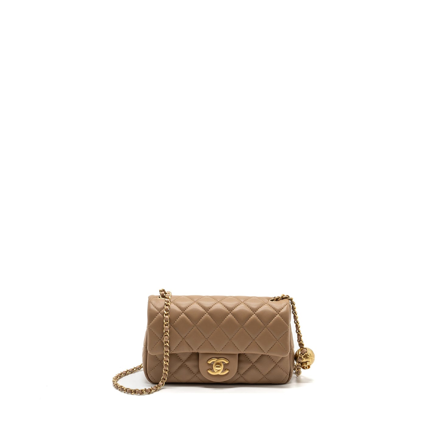 Chanel 22B pearl crush mini rectangular flap bag lambskin dark Beige  (Microchip)