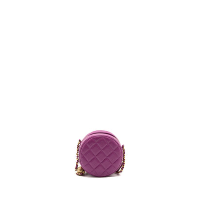 Chanel pearl crush mini round clutch with chain Lambskin purple