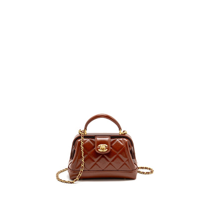 Chanel 24a Small Top Handle Doctor Bag Quilted Shiny Lambskin Caramel (microchip)