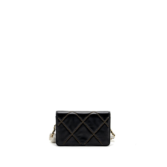 Chanel Quilted Wallet on Chain Shiny Calfskin Black  (Microchip)