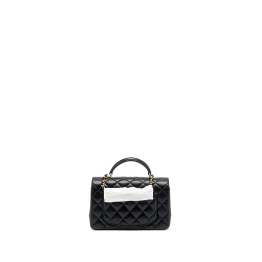 Chanel Top Handle Mini Rectangular Flap Bag Lambskin Black L (Microchip )