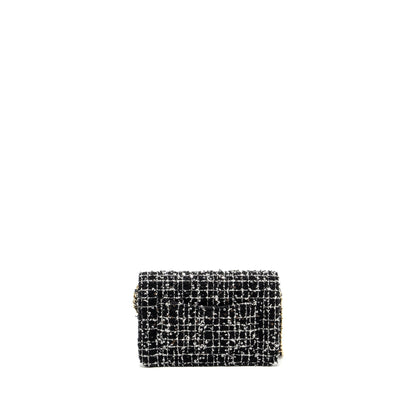 Chanel 24p Detail Chains Wallet On Chain Tweed/Sequins Black/White L (Microchip)