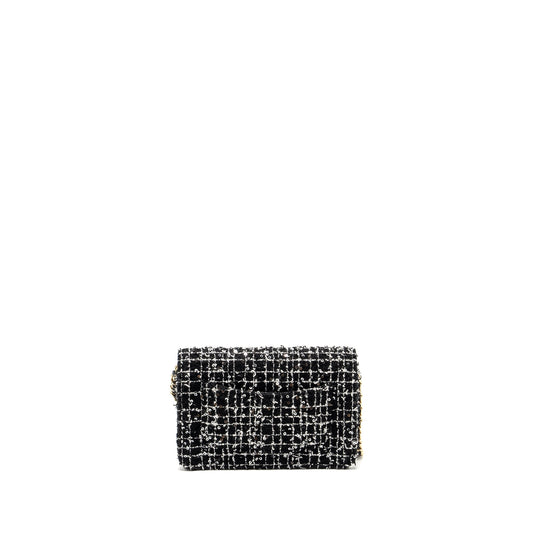 Chanel 24p Detail Chains Wallet On Chain Tweed/Sequins Black/White L (Microchip)