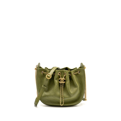 Chanel Drawstring Bucket Bag Grained Calfskin Olive Green