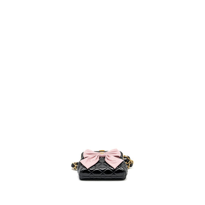 Chanel 24a Bowknot Clutch with Chain Patent Crumpled Lambskin/Shiny Lambskin Black/Pink  (Microchip)