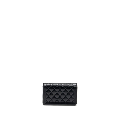 CHANEL Boy Wallet On Chain Lambskin Black Brushed