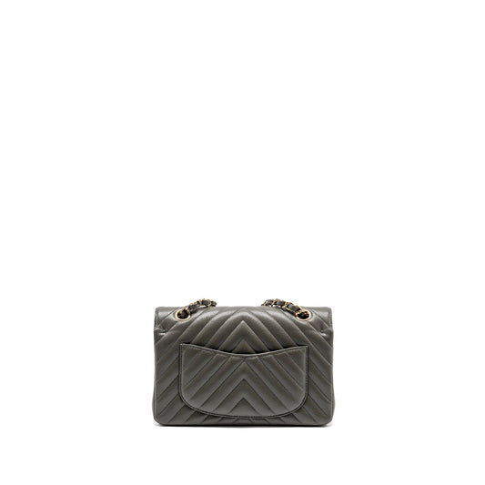 Chanel Small Classic Double Flap Bag Chevron Caviar Dark Grey L