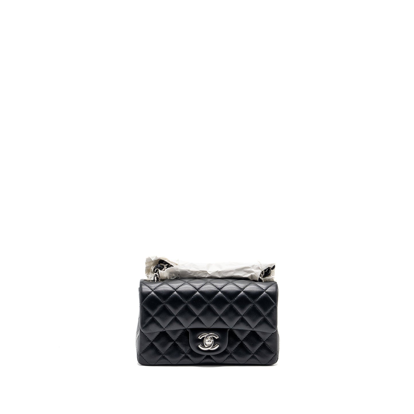 Chanel mini rectangular flap bag lambskin black  (microchip)