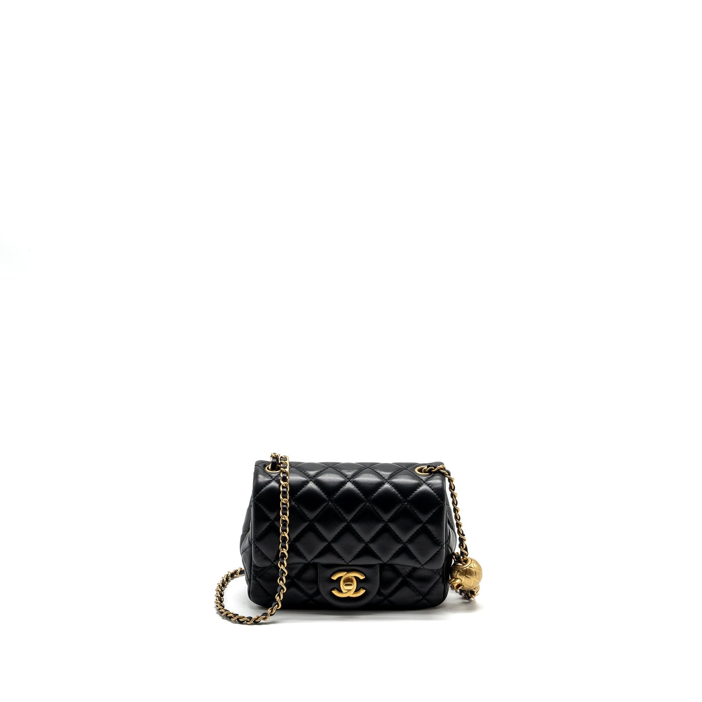 Chanel Pearl Crush Mini Square Flap Bag Lambskin BLACK  (Microchip)