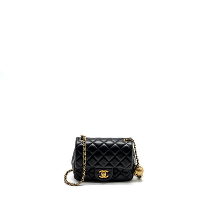 Chanel Pearl Crush Mini Square Flap Bag Lambskin BLACK  (Microchip)