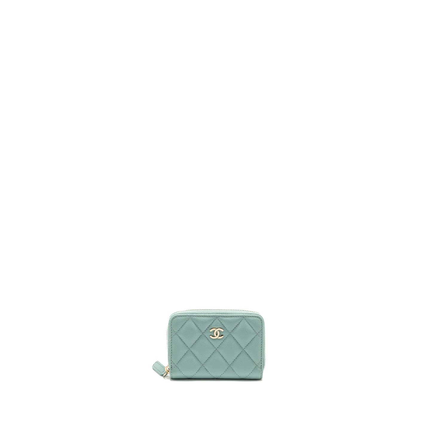 Chanel Zip Card Holder Caviar Light Green L