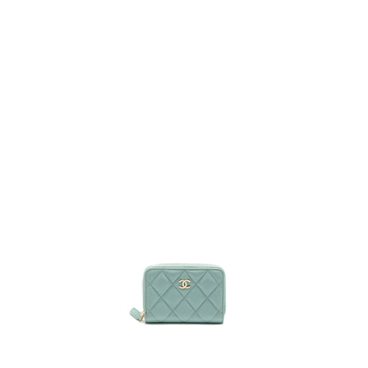 Chanel Zip Card Holder Caviar Light Green L