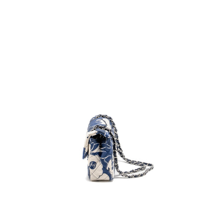 Chanel Medium Limited Edition Flora Printed Classic Flap Bag Silk Blue/WHITE  (Microchip)