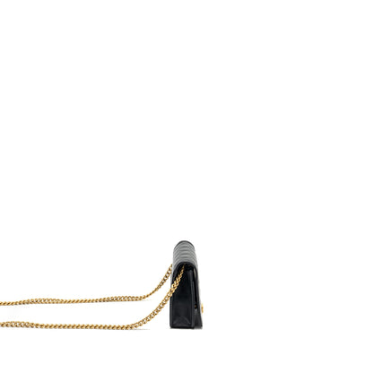 CHANEL Boy Wallet On Chain Lambskin Black Brushed