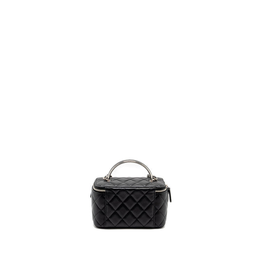 Chanel Top Handle Long Vanity Case Lambskin Black  (Microchip)