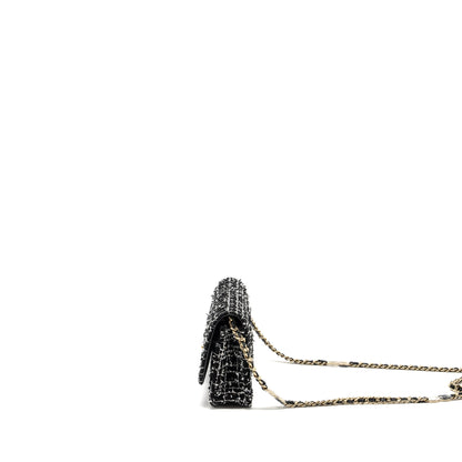 Chanel 24p Detail Chains Wallet On Chain Tweed/Sequins Black/White L (Microchip)