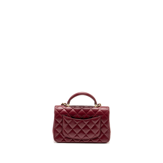 Chanel Top Handle Mini Rectangular Flap Bag Lambskin Burgundy L (Microchip)