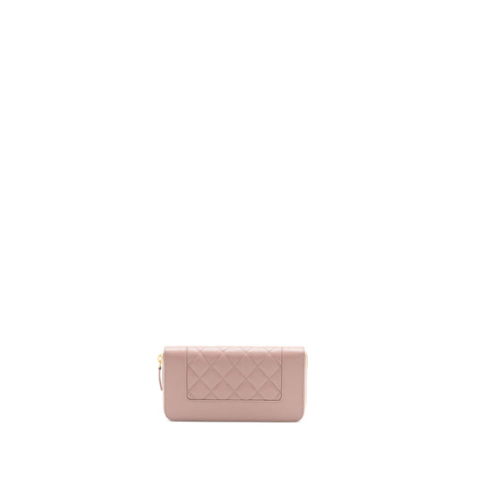 Chanel zip long wallet goatskin leather light pink