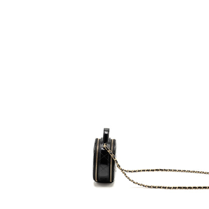 Chanel 22B Top Handle Mini Round Vanity Case With Chain Shiny Lambskin Black L (Microchip)