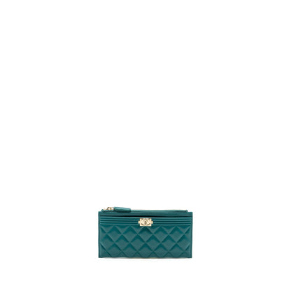 Chanel boy zip pouch lambskin green L