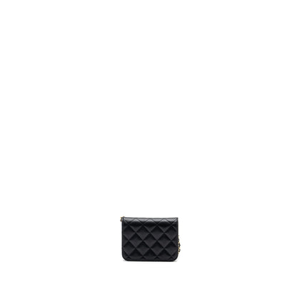 Chanel mini flap card holder with ribbon chain lambskin black L