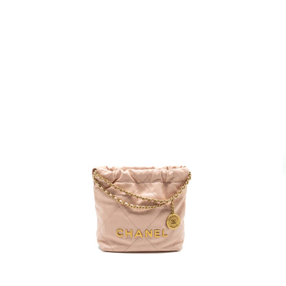 Chanel Mini 22 Bag Shiny Calfskin Pink  (microchip)