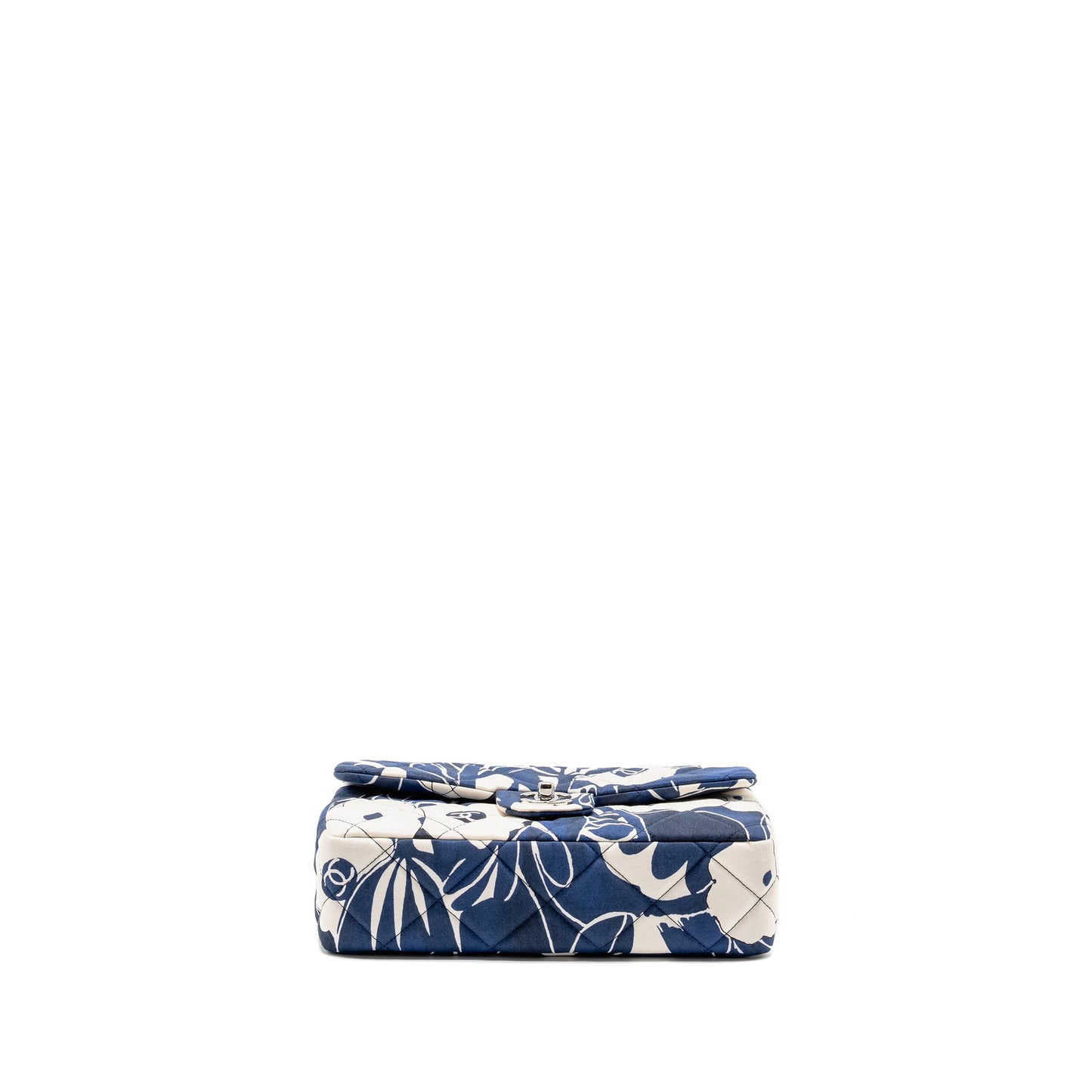 Chanel Medium Limited Edition Flora Printed Classic Flap Bag Silk Blue/WHITE  (Microchip)