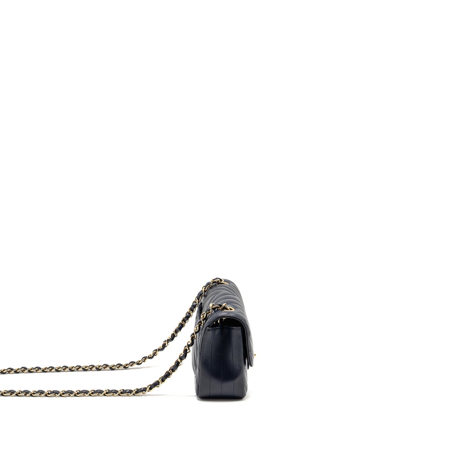 Chanel Mini Rectangular Flap Bag Chevron Lambskin Navy L