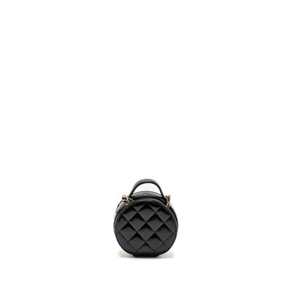 Chanel 22B Top Handle Mini Round Vanity Case With Chain Shiny Lambskin Black L (Microchip)