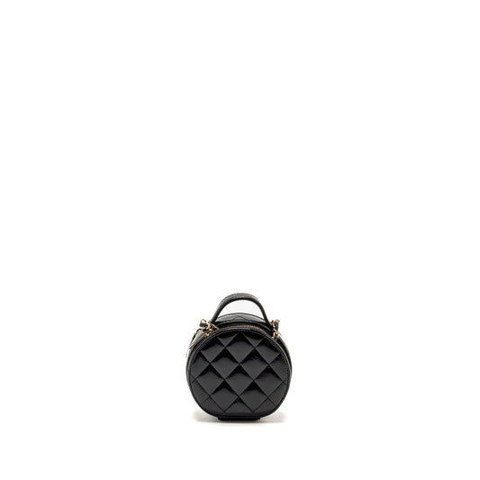 Chanel 22B Top Handle Mini Round Vanity Case With Chain Shiny Lambskin Black L (Microchip)