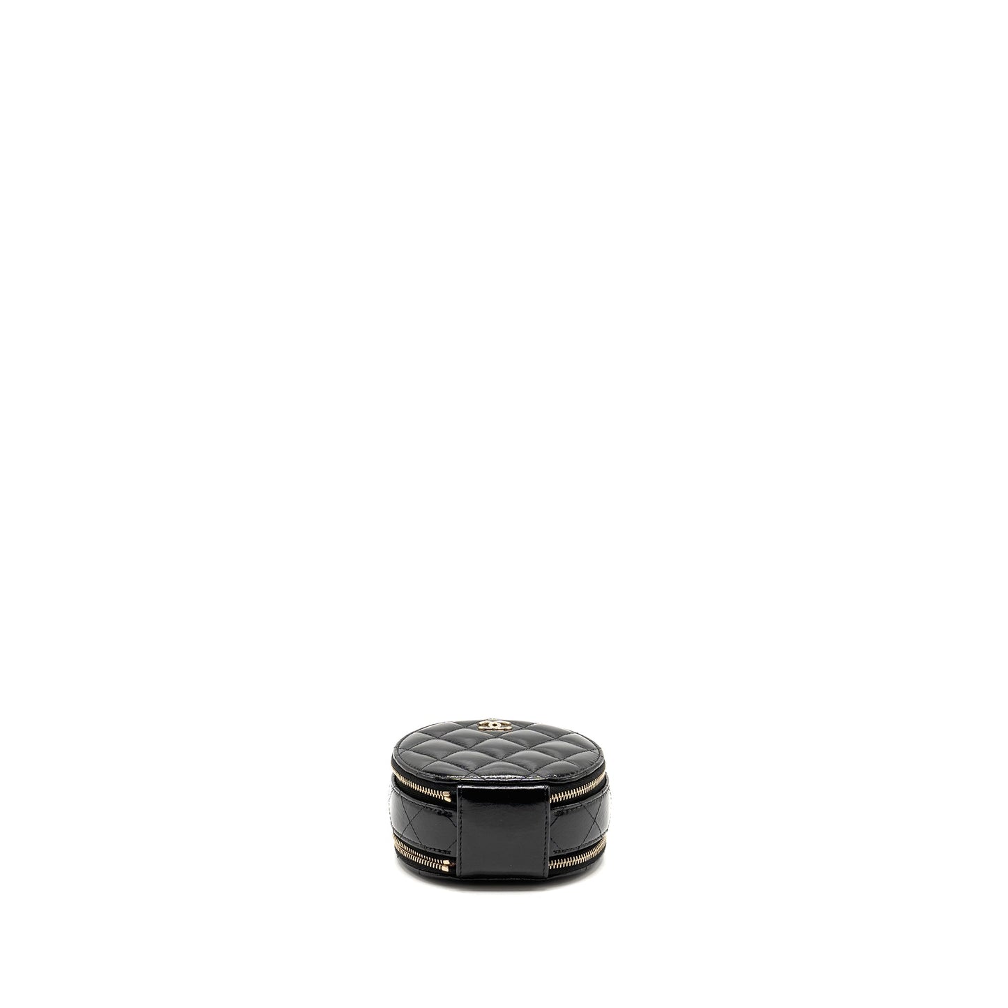 Chanel 22B Top Handle Mini Round Vanity Case With Chain Shiny Lambskin Black L (Microchip)