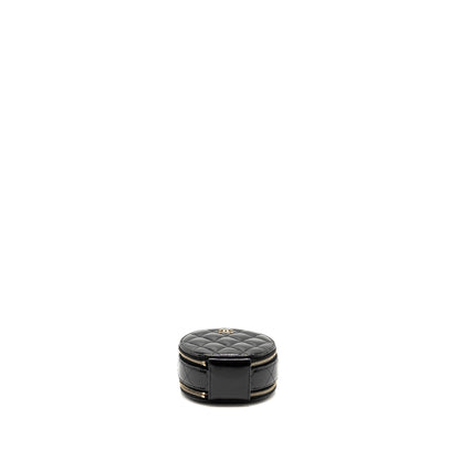 Chanel 22B Top Handle Mini Round Vanity Case With Chain Shiny Lambskin Black L (Microchip)